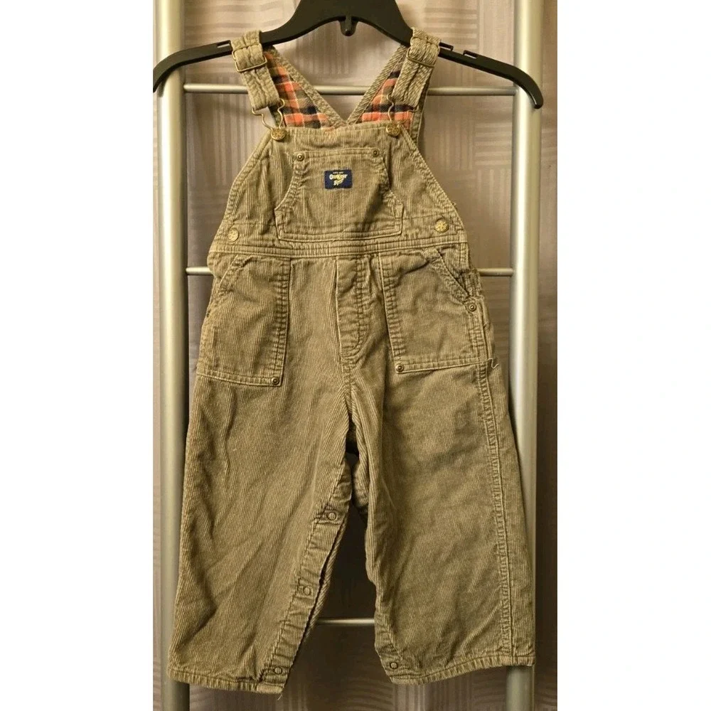 Vintage OshKosh B'Gosh Vestbak Flannel Lined Green Corduroy Bib Overalls Kids‎